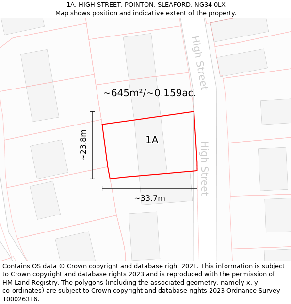 1A, HIGH STREET, POINTON, SLEAFORD, NG34 0LX: Plot and title map