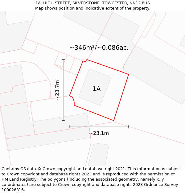 1A, HIGH STREET, SILVERSTONE, TOWCESTER, NN12 8US: Plot and title map