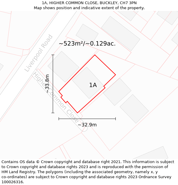 1A, HIGHER COMMON CLOSE, BUCKLEY, CH7 3PN: Plot and title map