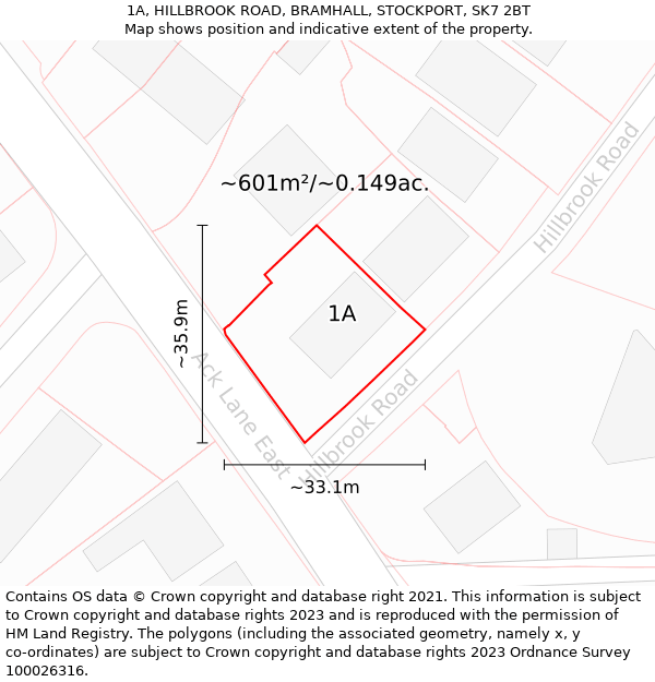 1A, HILLBROOK ROAD, BRAMHALL, STOCKPORT, SK7 2BT: Plot and title map