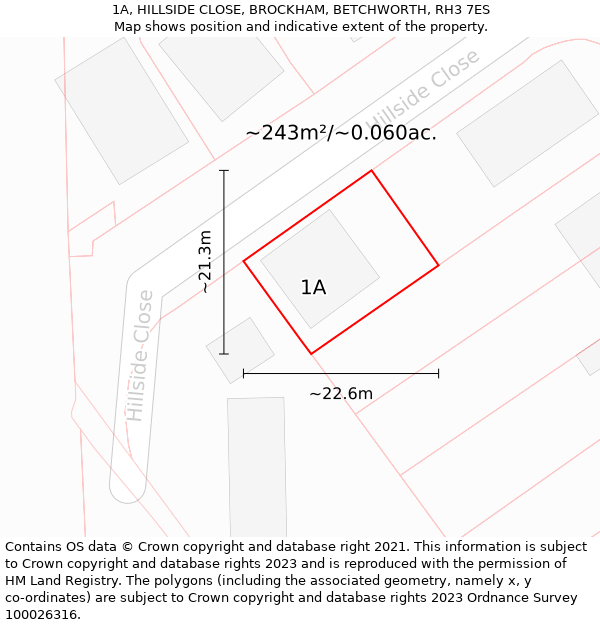 1A, HILLSIDE CLOSE, BROCKHAM, BETCHWORTH, RH3 7ES: Plot and title map