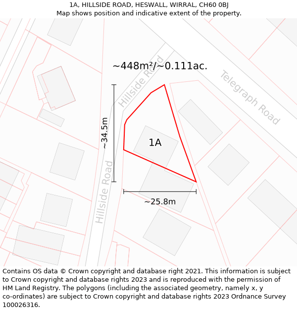 1A, HILLSIDE ROAD, HESWALL, WIRRAL, CH60 0BJ: Plot and title map