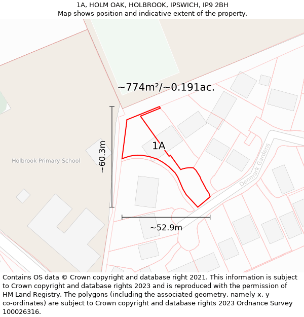 1A, HOLM OAK, HOLBROOK, IPSWICH, IP9 2BH: Plot and title map