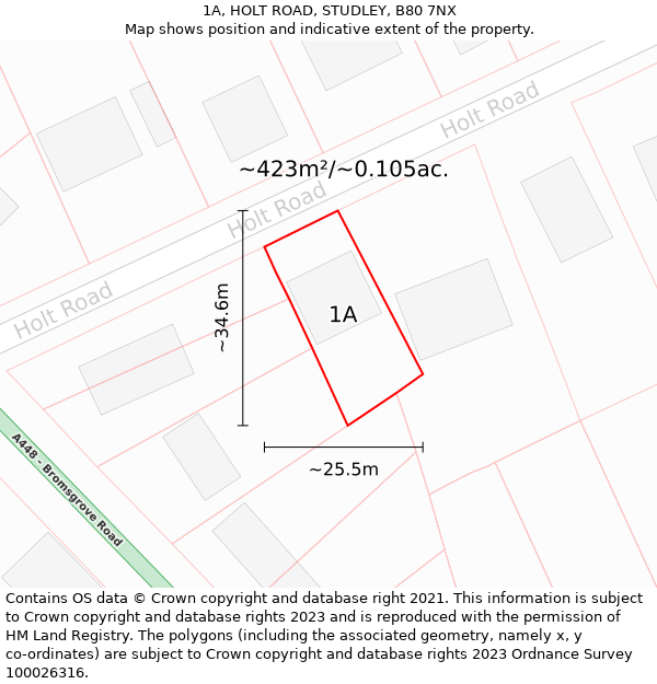 1A, HOLT ROAD, STUDLEY, B80 7NX: Plot and title map