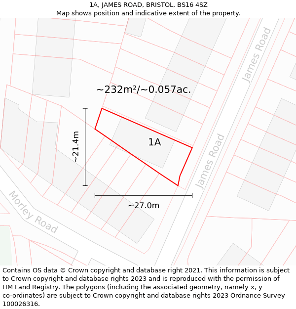 1A, JAMES ROAD, BRISTOL, BS16 4SZ: Plot and title map