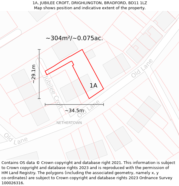 1A, JUBILEE CROFT, DRIGHLINGTON, BRADFORD, BD11 1LZ: Plot and title map