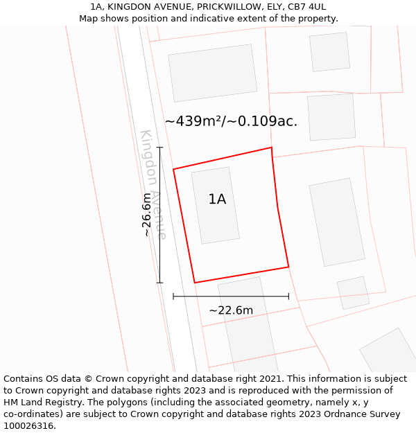 1A, KINGDON AVENUE, PRICKWILLOW, ELY, CB7 4UL: Plot and title map