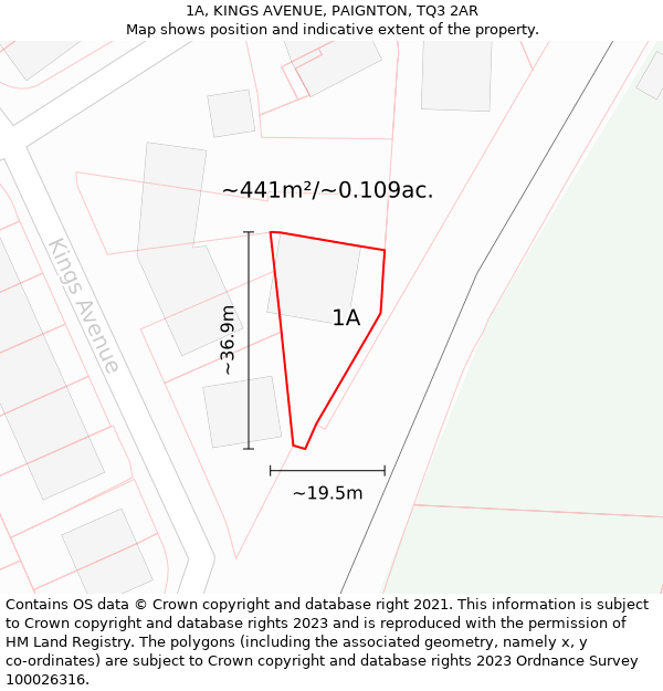 1A, KINGS AVENUE, PAIGNTON, TQ3 2AR: Plot and title map