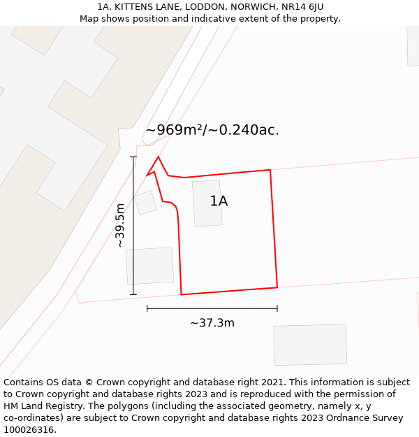 1A, KITTENS LANE, LODDON, NORWICH, NR14 6JU: Plot and title map