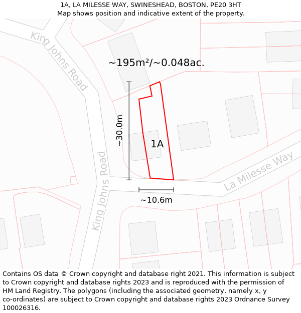 1A, LA MILESSE WAY, SWINESHEAD, BOSTON, PE20 3HT: Plot and title map