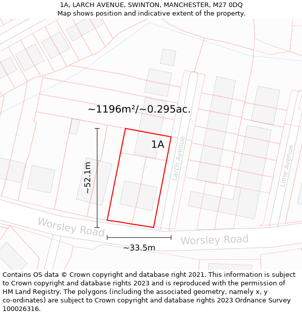 1A, LARCH AVENUE, SWINTON, MANCHESTER, M27 0DQ: Plot and title map