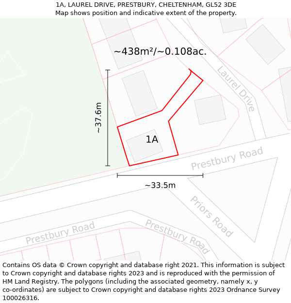 1A, LAUREL DRIVE, PRESTBURY, CHELTENHAM, GL52 3DE: Plot and title map