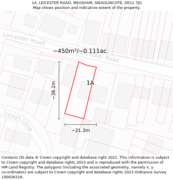 1A, LEICESTER ROAD, MEASHAM, SWADLINCOTE, DE12 7JG: Plot and title map