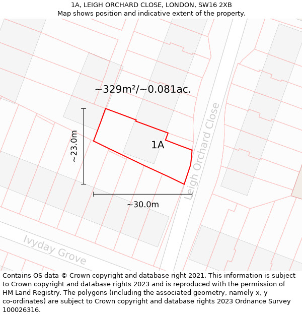 1A, LEIGH ORCHARD CLOSE, LONDON, SW16 2XB: Plot and title map