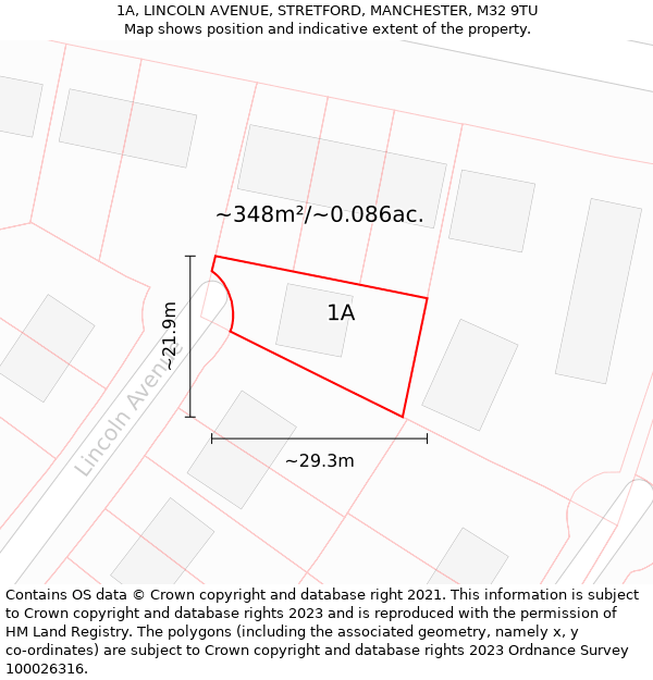 1A, LINCOLN AVENUE, STRETFORD, MANCHESTER, M32 9TU: Plot and title map