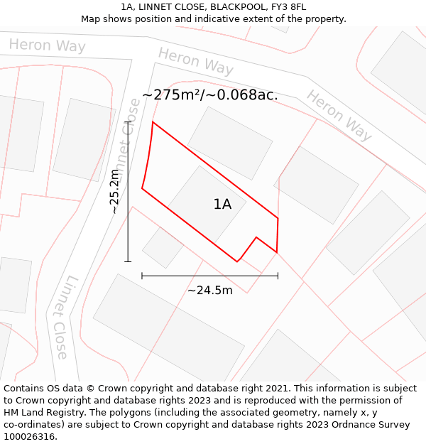 1A, LINNET CLOSE, BLACKPOOL, FY3 8FL: Plot and title map