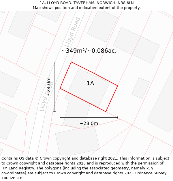 1A, LLOYD ROAD, TAVERHAM, NORWICH, NR8 6LN: Plot and title map