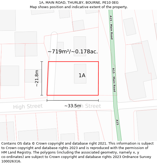 1A, MAIN ROAD, THURLBY, BOURNE, PE10 0EG: Plot and title map
