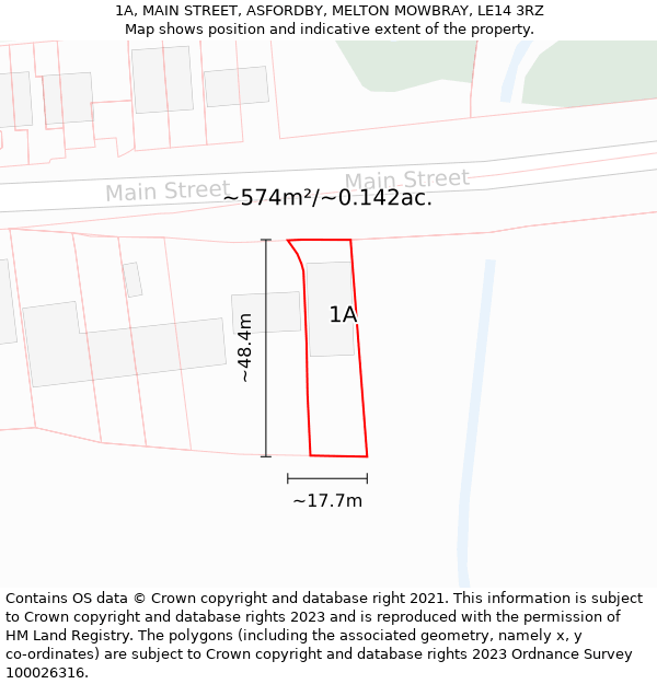 1A, MAIN STREET, ASFORDBY, MELTON MOWBRAY, LE14 3RZ: Plot and title map