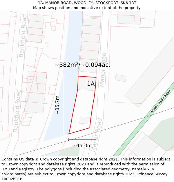 1A, MANOR ROAD, WOODLEY, STOCKPORT, SK6 1RT: Plot and title map