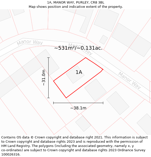 1A, MANOR WAY, PURLEY, CR8 3BL: Plot and title map