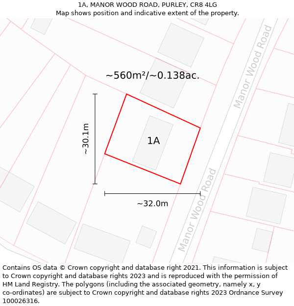 1A, MANOR WOOD ROAD, PURLEY, CR8 4LG: Plot and title map