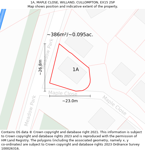 1A, MAPLE CLOSE, WILLAND, CULLOMPTON, EX15 2SP: Plot and title map