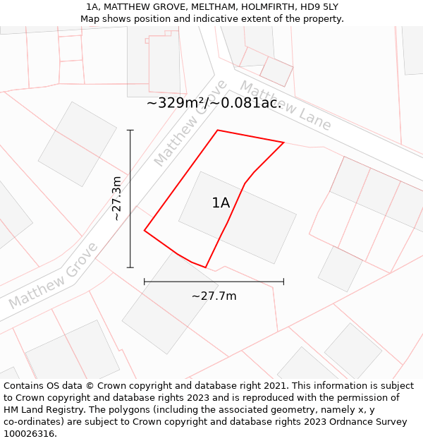 1A, MATTHEW GROVE, MELTHAM, HOLMFIRTH, HD9 5LY: Plot and title map