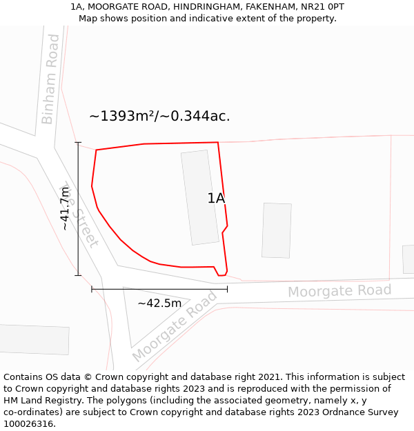 1A, MOORGATE ROAD, HINDRINGHAM, FAKENHAM, NR21 0PT: Plot and title map