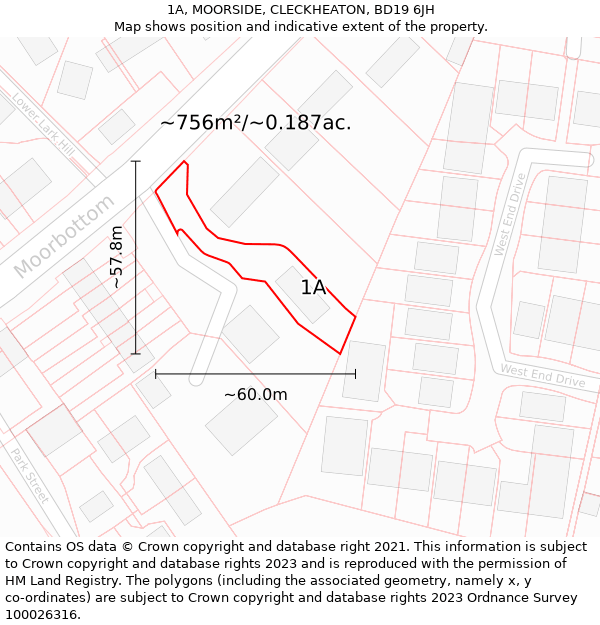 1A, MOORSIDE, CLECKHEATON, BD19 6JH: Plot and title map