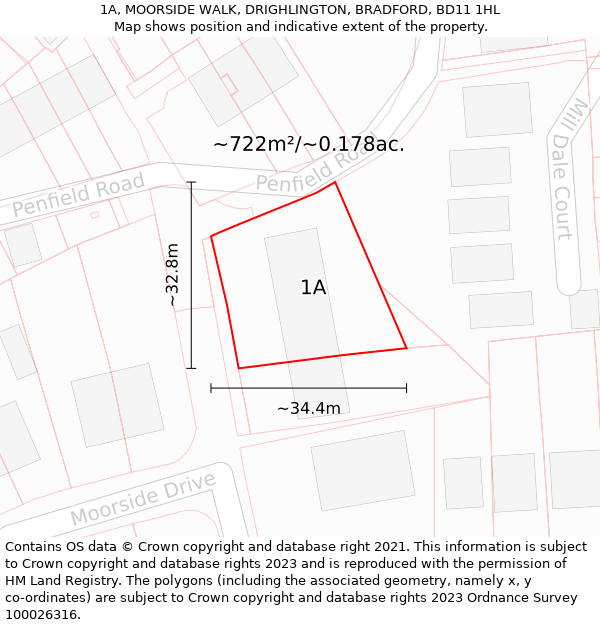 1A, MOORSIDE WALK, DRIGHLINGTON, BRADFORD, BD11 1HL: Plot and title map