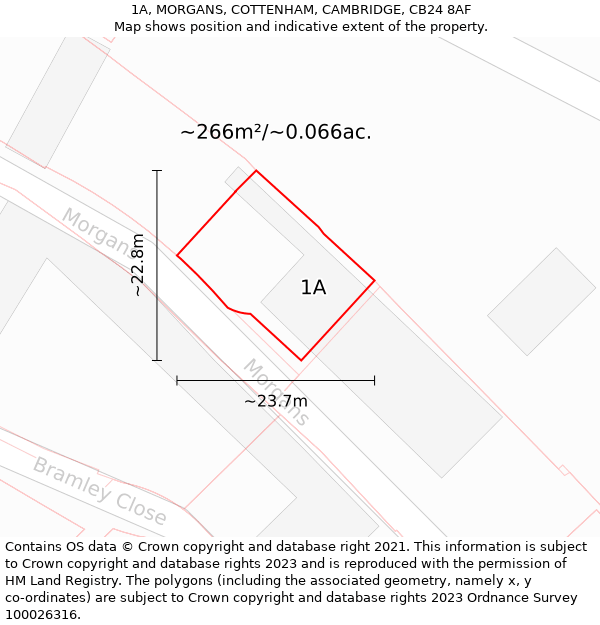 1A, MORGANS, COTTENHAM, CAMBRIDGE, CB24 8AF: Plot and title map