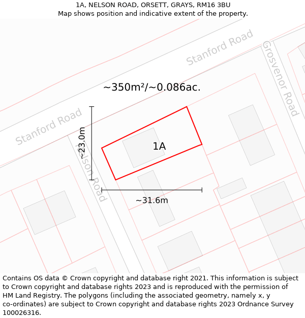 1A, NELSON ROAD, ORSETT, GRAYS, RM16 3BU: Plot and title map