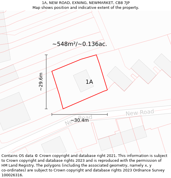 1A, NEW ROAD, EXNING, NEWMARKET, CB8 7JP: Plot and title map
