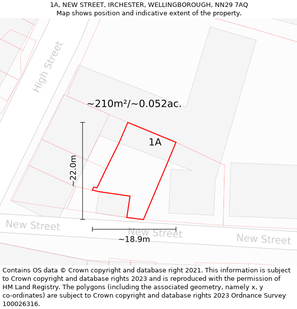 1A, NEW STREET, IRCHESTER, WELLINGBOROUGH, NN29 7AQ: Plot and title map