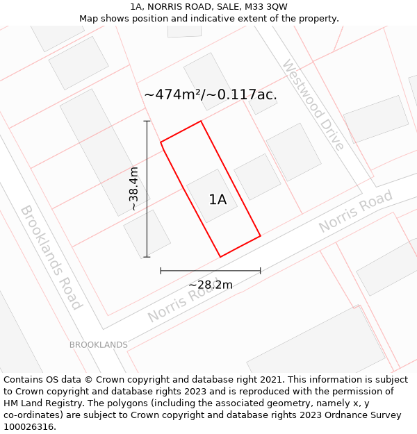 1A, NORRIS ROAD, SALE, M33 3QW: Plot and title map