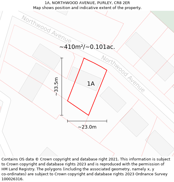 1A, NORTHWOOD AVENUE, PURLEY, CR8 2ER: Plot and title map