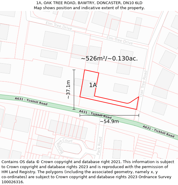 1A, OAK TREE ROAD, BAWTRY, DONCASTER, DN10 6LD: Plot and title map