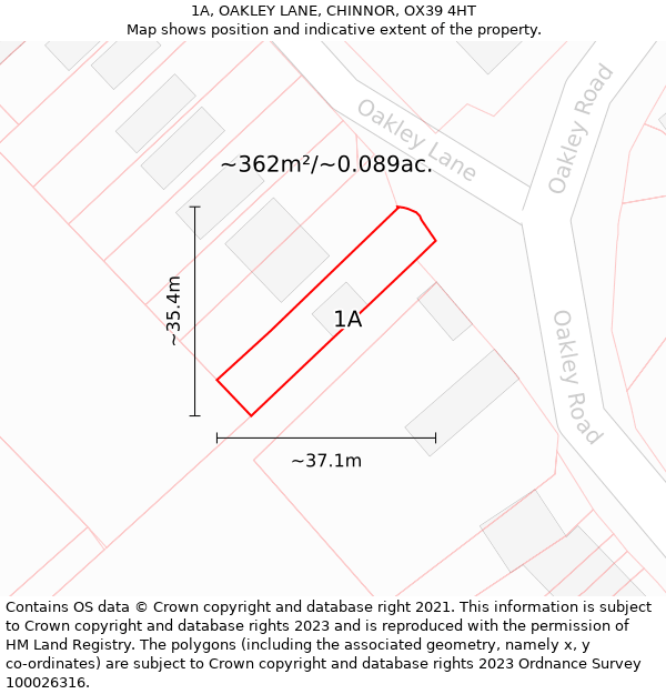 1A, OAKLEY LANE, CHINNOR, OX39 4HT: Plot and title map