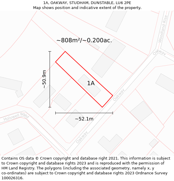 1A, OAKWAY, STUDHAM, DUNSTABLE, LU6 2PE: Plot and title map