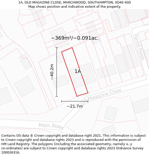 1A, OLD MAGAZINE CLOSE, MARCHWOOD, SOUTHAMPTON, SO40 4SD: Plot and title map