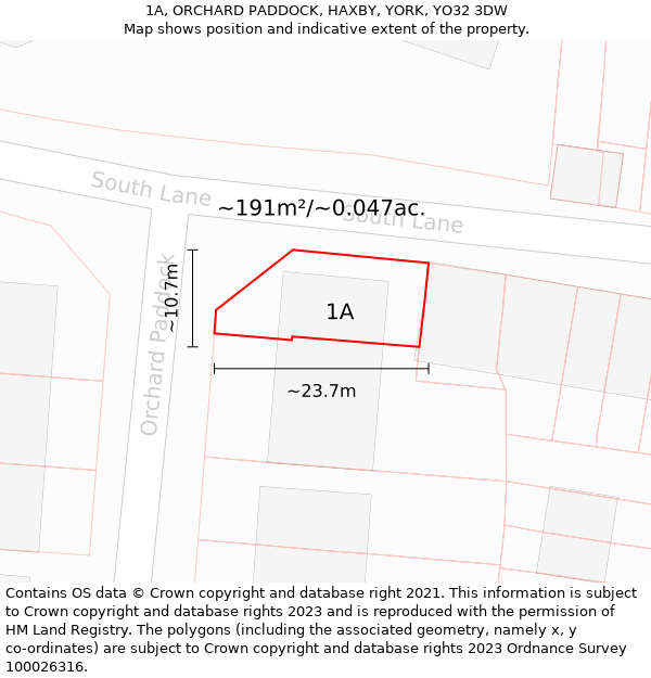 1A, ORCHARD PADDOCK, HAXBY, YORK, YO32 3DW: Plot and title map