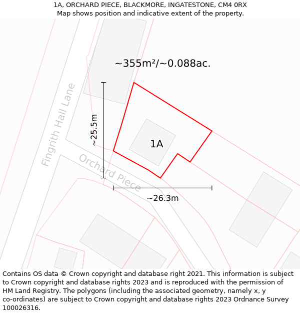 1A, ORCHARD PIECE, BLACKMORE, INGATESTONE, CM4 0RX: Plot and title map