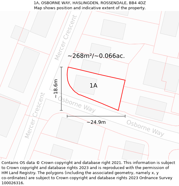 1A, OSBORNE WAY, HASLINGDEN, ROSSENDALE, BB4 4DZ: Plot and title map