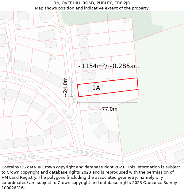 1A, OVERHILL ROAD, PURLEY, CR8 2JD: Plot and title map