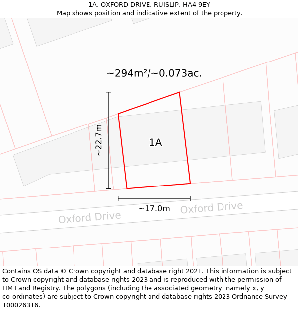 1A, OXFORD DRIVE, RUISLIP, HA4 9EY: Plot and title map