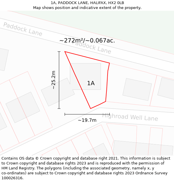 1A, PADDOCK LANE, HALIFAX, HX2 0LB: Plot and title map