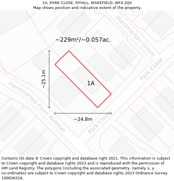 1A, PARK CLOSE, RYHILL, WAKEFIELD, WF4 2QX: Plot and title map