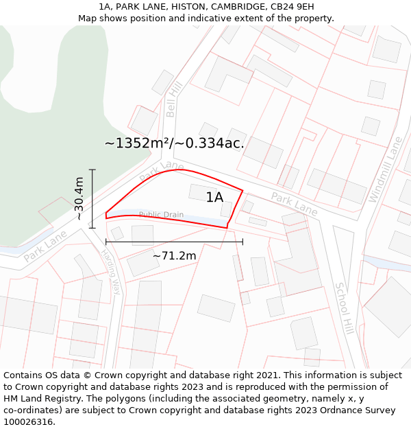 1A, PARK LANE, HISTON, CAMBRIDGE, CB24 9EH: Plot and title map