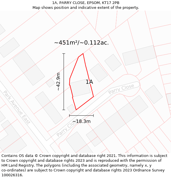 1A, PARRY CLOSE, EPSOM, KT17 2PB: Plot and title map